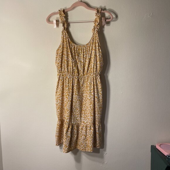 🔥 Banana Republic Factory | New Gold Plate Abstract Ruffle Fit & Flare Dress XS - Picture 2 of 6